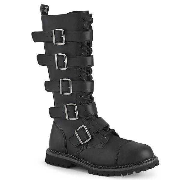 Demonia Women's Riot-18BK Knee High Boots - Black Vegan Leather D4352-76US Clearance
